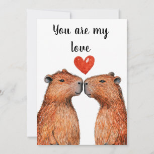 Tarjeta Festiva animales lindos carpinchos con corazones pintados