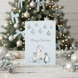 Tarjeta Festiva Animales Lindos de Invierno Azul Ártico Suave