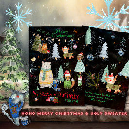 Tarjeta Festiva Animales nórdicos adorables con suéter feo