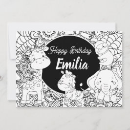 Tarjeta Festiva Animales Salvajes Cumpleaños Infantil Floral Para 