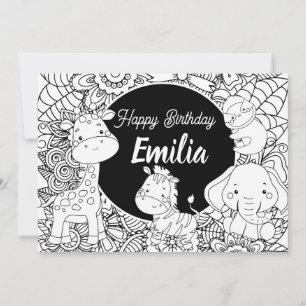 Tarjeta Festiva Animales Salvajes Cumpleaños Infantil Floral Para 