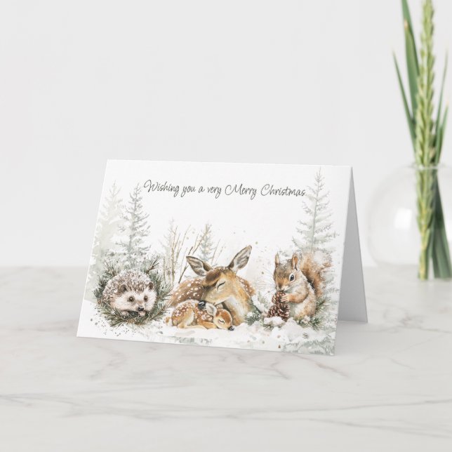 Tarjeta Festiva Animals Winter Forest Christmas Holiday Card (Anverso)