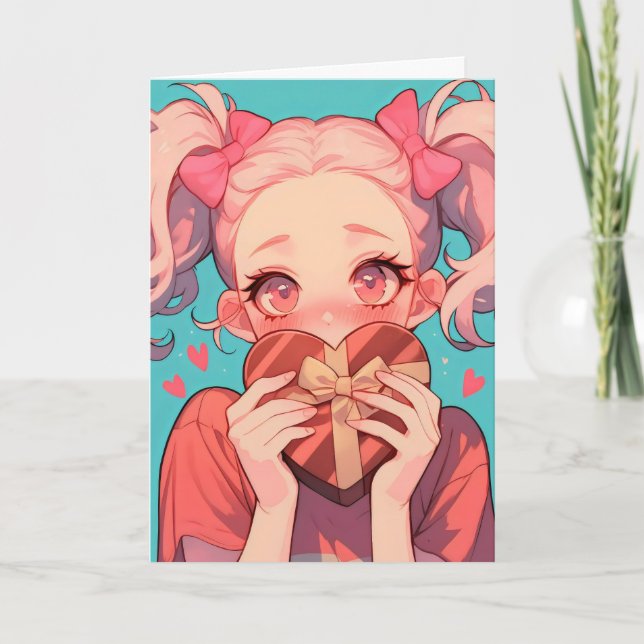 Tarjeta Festiva Anime Blond Chica Heart Love (Anverso)