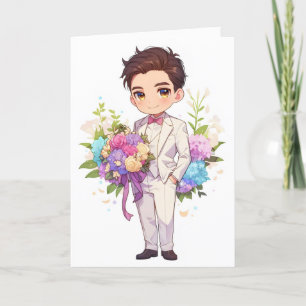 Tarjeta Festiva Anime Boy Chibi Kawaii Flowers