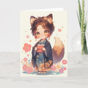 Tarjeta Festiva Anime Boy Fox Kitsune Fantasy