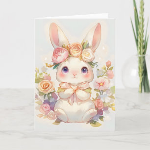 Tarjeta Festiva Anime Bunny Easter Flowers