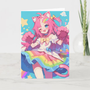 Tarjeta Festiva Anime Cat Chica Rainbow