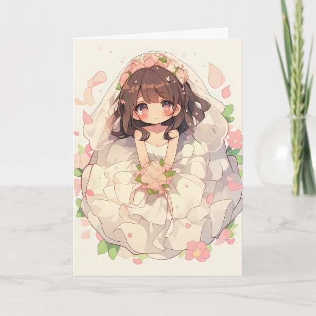 Tarjeta Festiva Anime Chica Bride Boda Chibi (Anverso)