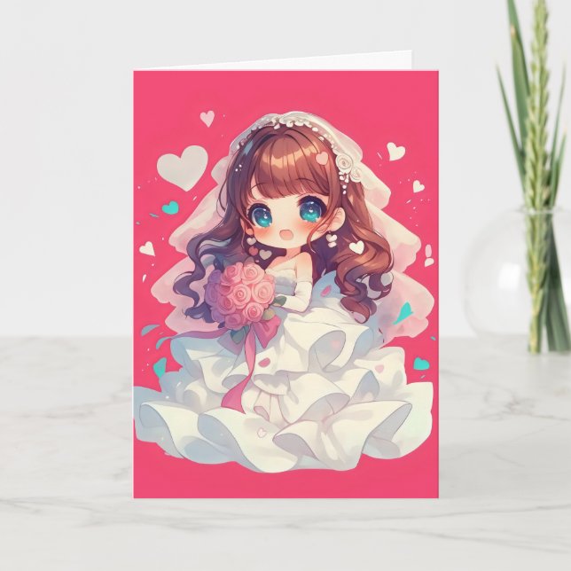 Tarjeta Festiva Anime Chica Chibi Bride Boda (Anverso)