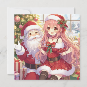 Tarjeta Festiva Anime chica con navidades santa