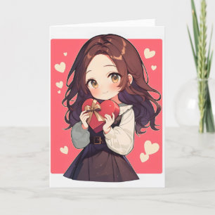 Tarjeta Festiva Anime Chica Cute Hearts
