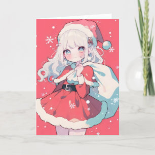 Tarjeta Festiva Anime Chica Santa Claus Kawaii