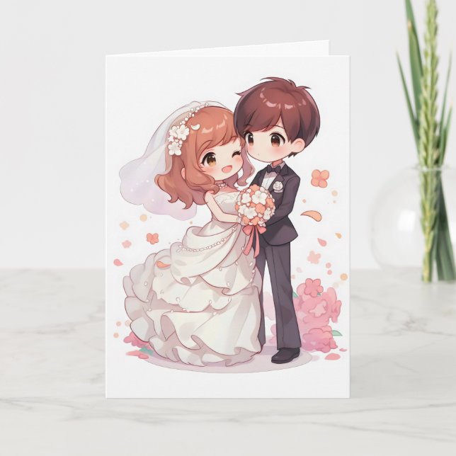 Tarjeta Festiva Anime Couple Boda Chibi (Anverso)