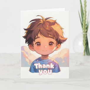 Tarjeta Festiva Anime de Chico Sonriendo de Gracias