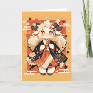 Tarjeta Festiva Anime Goat Kawaii Geisha