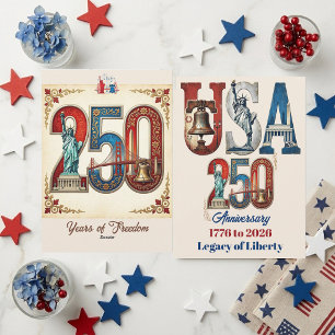 Tarjeta Festiva Aniversario 250 de EE. UU. Patrimonio Americano Re