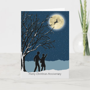 Tarjeta Festiva Aniversario de bodas en Navidad, Ciervo en la Luna