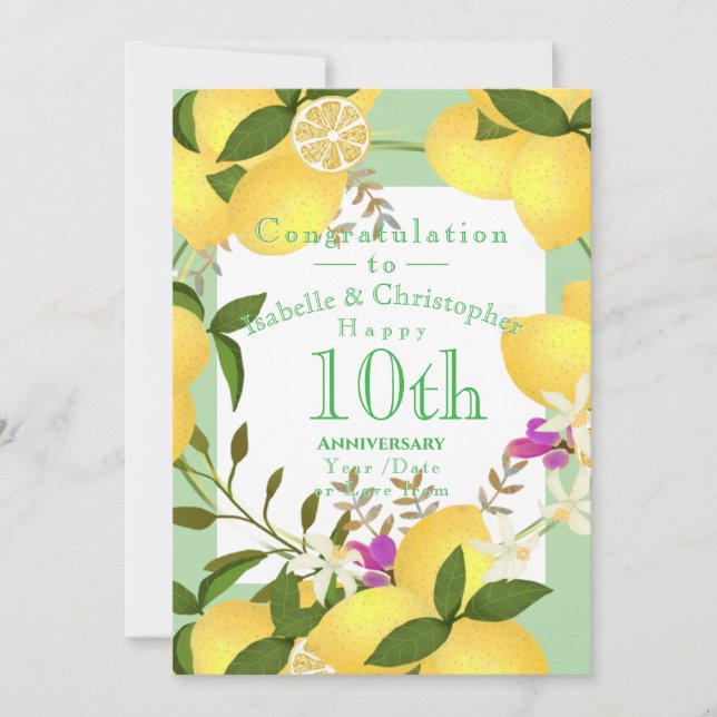 Tarjeta Festiva Aniversario de Bodas Lemon Squeeze Verde (Anverso)