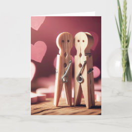 Tarjeta Festiva Aniversario de la Espina de Ropa Pareja de Corazon