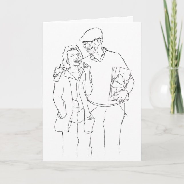 Tarjeta Festiva Aniversario del arte original de la vieja pareja (Anverso)