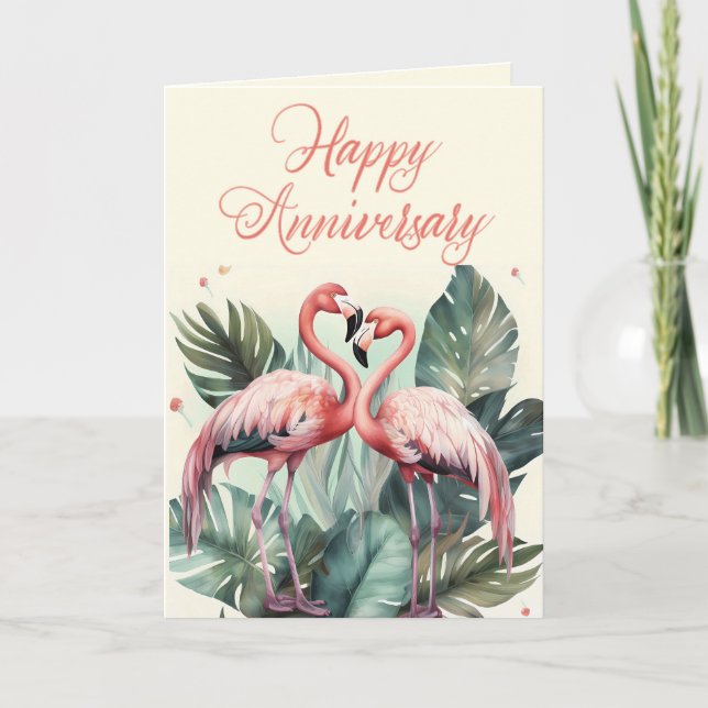 Tarjeta Festiva Aniversario del Flamingo Rosa (Anverso)