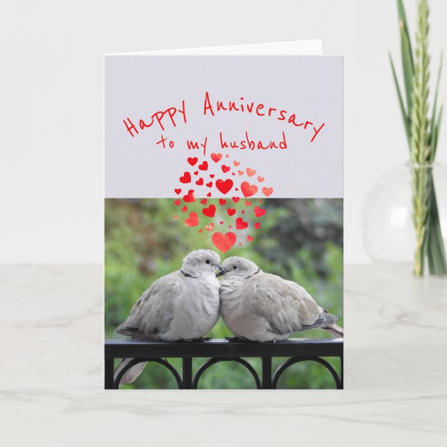 Tarjeta Festiva Aniversario feliz de mi esposo Aves románticas (Anverso)