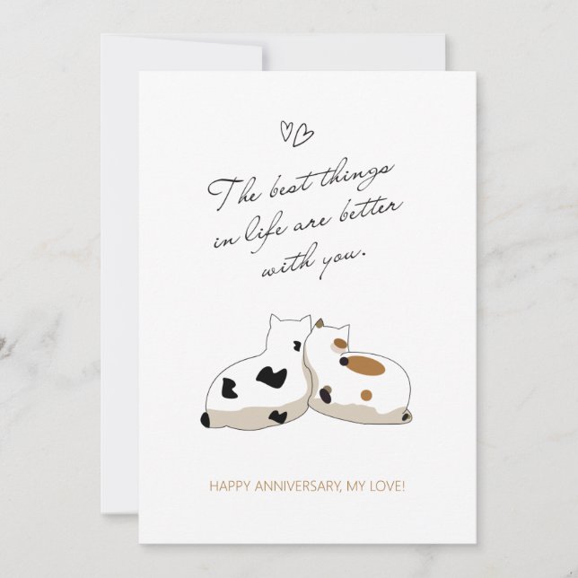 Tarjeta Festiva Aniversario feliz de parejas románticas minimalist (Anverso)