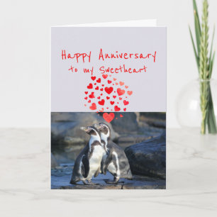Tarjeta Festiva Aniversario feliz Pájaro romántico pingüino 