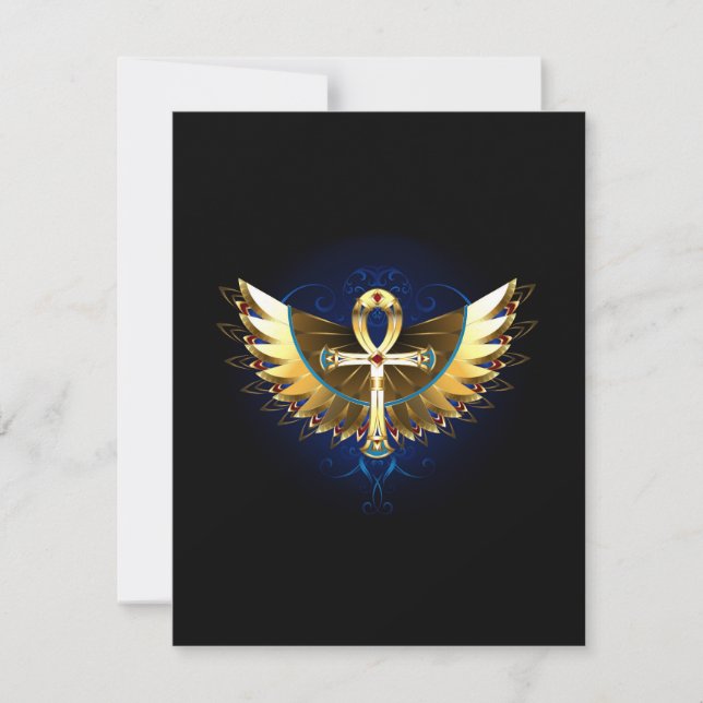 Tarjeta Festiva Ankh de oro con alas (Anverso)