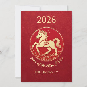Tarjeta Festiva Año 2026 del Caballo de Fuego Año Nuevo Chino
