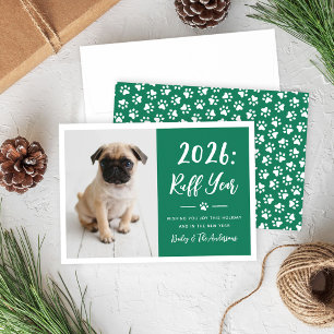 Tarjeta Festiva Año 2026 Desordenado Verde Foto Divertida Perro Hu
