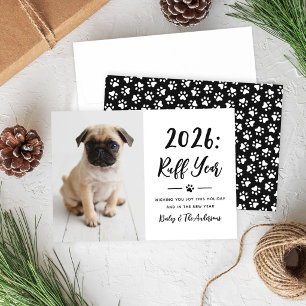 Tarjeta Festiva Año 2026 divertido perro foto huellas de patas