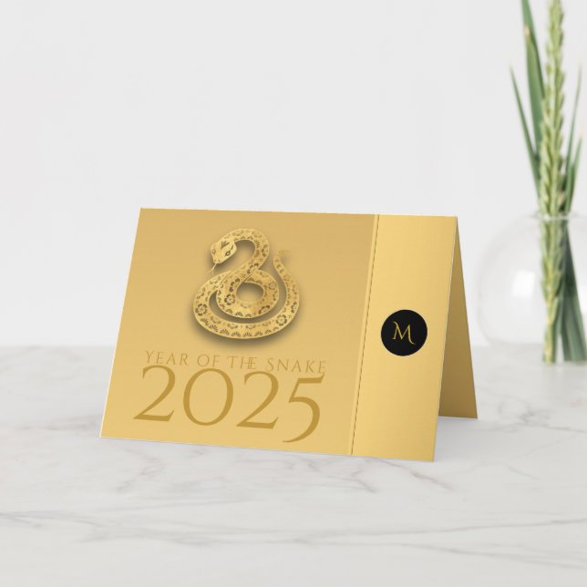 Tarjeta Festiva Año chino de las serpientes 2025 Elegante Monogram (Anverso)