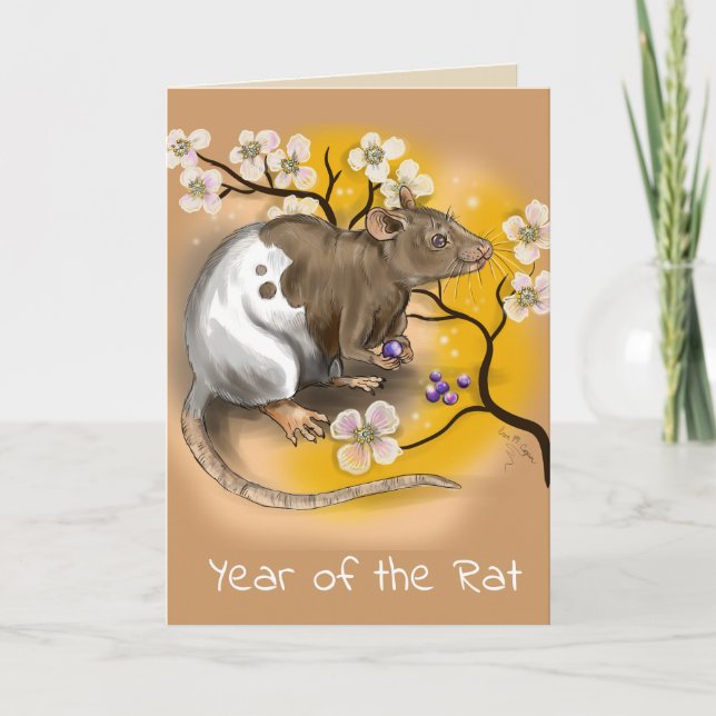 Tarjeta Festiva Año chino del zodiaco de la rata (Anverso)