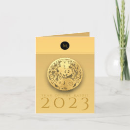Tarjeta Festiva Año Conejo Chino 2023 Monograma elegante VGC