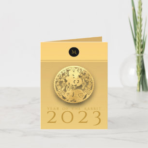 Tarjeta Festiva Año Conejo Chino 2023 Monograma elegante VGC