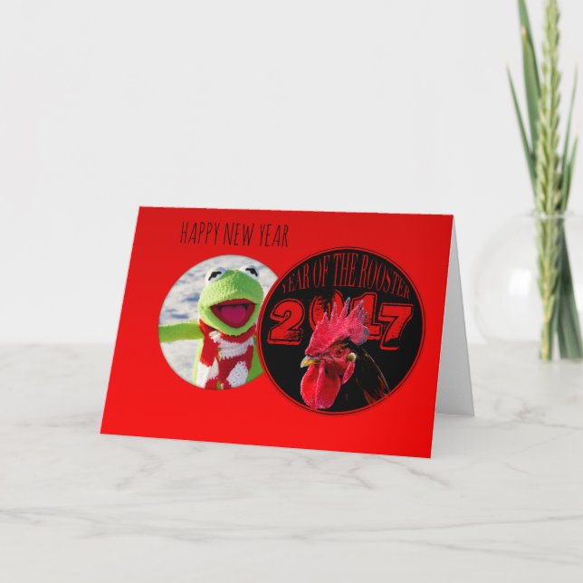 Tarjeta Festiva Año de gallo rústico 2017 Añade tu imagen de salud (Anverso)