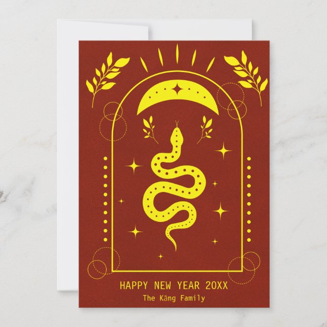 Tarjeta Festiva Año de la serpiente Año Nuevo Chino Rojo 2025 (Anverso)