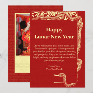 Tarjeta Festiva Año De La Serpiente, Año Nuevo Chino Rojo 2025 Fot