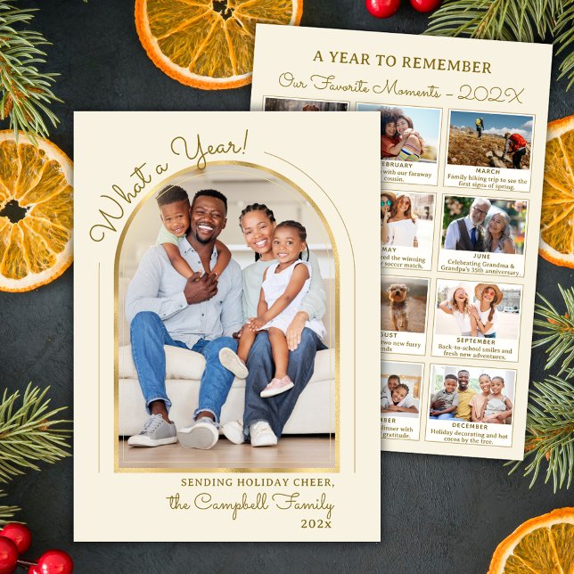 Tarjeta Festiva Año de revisión del Collage de fotos del arco Beig (Subido por el creador)