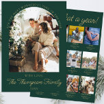 Tarjeta Festiva Año De Revisión Del Collage De Los Navidades De Fo<br><div class="desc">Celebra los momentos más destacados de tu año con nuestra tarjeta de vacaciones Collage de Navidades de fotografía What A Year. Esta elegante tarjeta de vacaciones cuenta con un rico fondo verde esmeralda, acentuado por lujosos detalles dorados que enmarcan sus momentos familiares favoritos en un impresionante collage de fotos. Perfecto...</div>