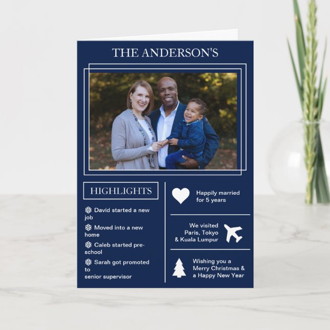 Tarjeta Festiva Año de revisión | Navidades azules Infografía (Anverso)