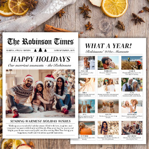 Tarjeta Festiva Año de revisión Periódico Único Fotografía Familia