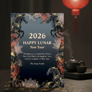 Tarjeta Festiva Año del Caballo 2026 Año Nuevo Lunar Chino
