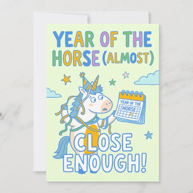 Tarjeta Festiva Año del Caballo (Casi) Lo Suficientemente Casi Uni (Anverso)