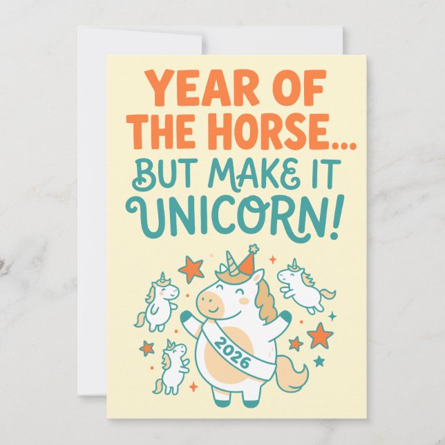 Tarjeta Festiva Año del Caballo… Pero con Unicornio (Anverso)
