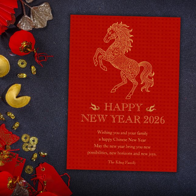 Tarjeta Festiva Año Del Caballo Rojo Año Nuevo Chino 2026 (Year Of The Horse Red Chinese New Year 2026 Holiday Card)