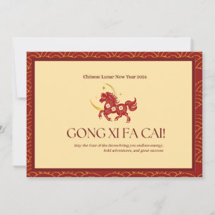Tarjeta Festiva Año del Caballo Rojo y Dorado 