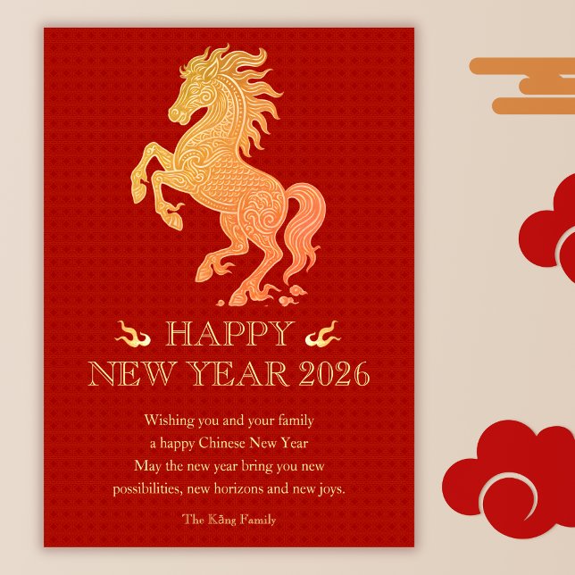 Tarjeta Festiva Año del caballo zodiaco 2026 Año Nuevo chino (Year of the Zodiac Horse 2026 Chinese New Year Holiday Card)