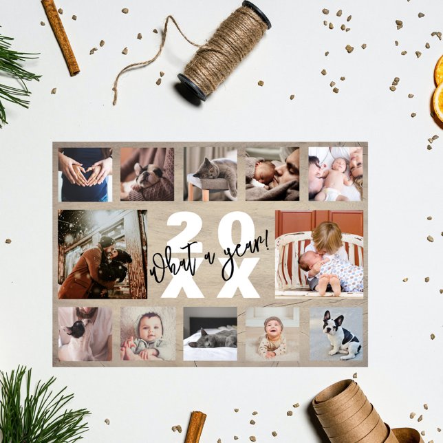 Tarjeta Festiva Año del Collage de fotos en revisión de la madera  (Subido por el creador)